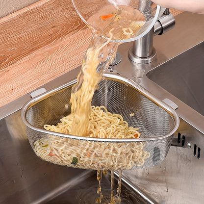 304 Stainless Steel Sink Strainer Basket - Leak-Proof Dual-Use Stand & Hang Design, Space-Saving Triangular Mesh Filter for Clog Prevention - Kitchen & RV Drain Basket for Food Waste & Produce, Sink Strainer Drain Basket