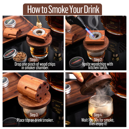 Whiskey Smoker Kit with 4 Wood Chip Flavors & Filters – Cocktail Smoker Set, Whiskey Gifts for Men, Dad, Birthday, Father's Day, Christmas (No Butane)