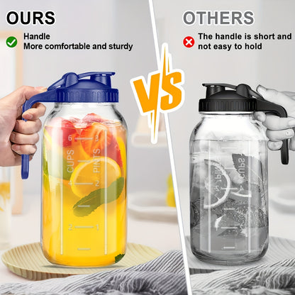 Grinkwell 64Oz Mason Jar With Handle And Lid, 2/3 Pack, Bpa-Free High Borosilicate Glass, Sports & Outdoor Beverage Carafe, Leak-Proof, For Ramadan, Christmas, New Year
