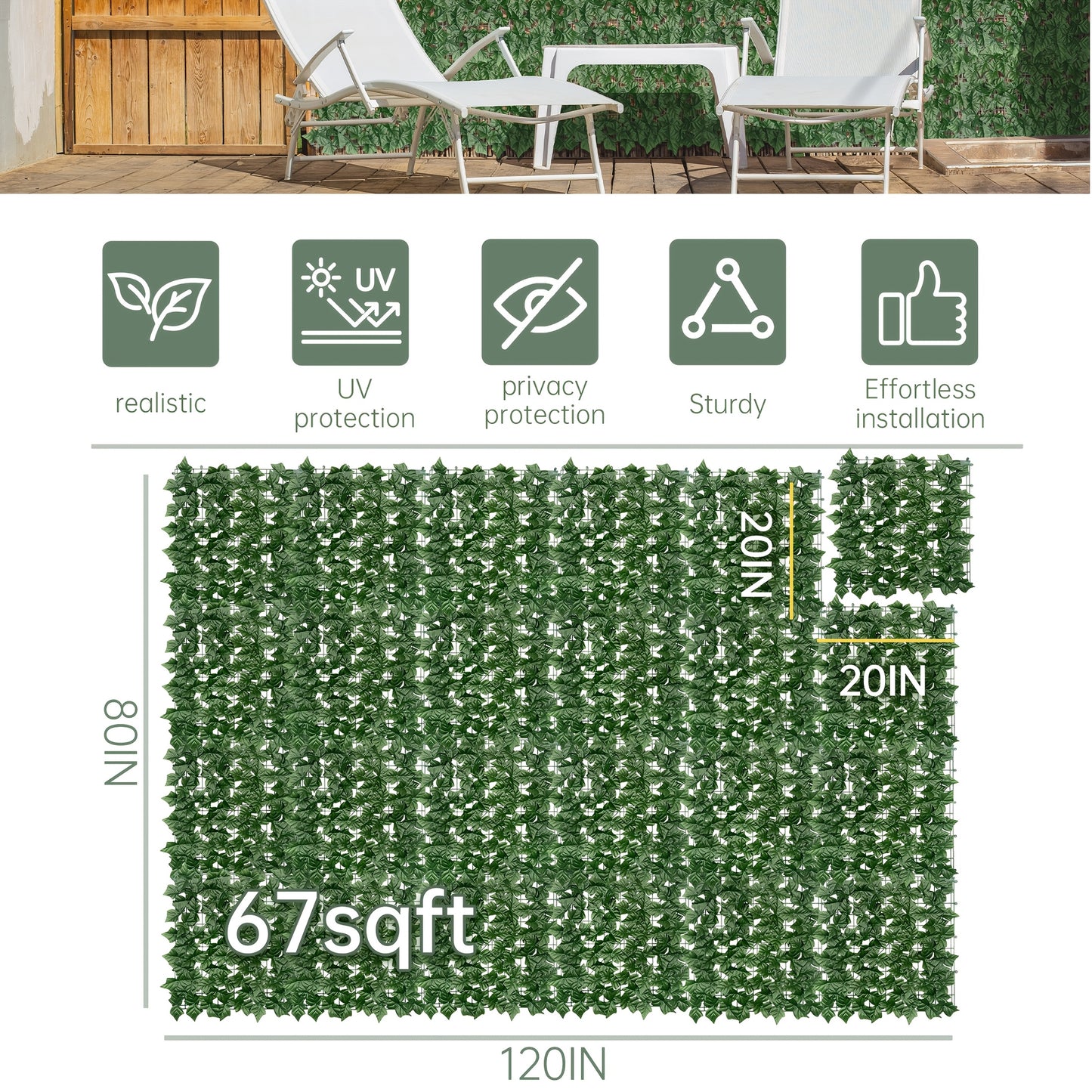 Artificial Ivy Privacy Fence Screen – UV-Resistant Faux Ivy Hedge Panel for Outdoor Patio, Garden, Balcony & Fence Cover | Realistic Greenery Wall Decor | Multiple Sizes Available