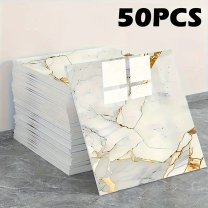 50/100pcs Stick Shower Tiles, Waterproof PVC Wall Panels, Marble Wall Tiles Self Adhesive Vinyl Backdrop for Bathroom, Kitchen, Living Room, Easy Peel & Stick, Ideal for TV Backdrop, Bathroom Wallpaper, Modern Wall Decor, Easy Installation