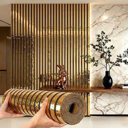 3D Mirror Slat Wall Panel Self-Adhesive Peel and Stick Gold Silver Metallic Grid Wall Sticker for TV Background Wall Ceiling Curved Edges Home Decor Art Easy Install
