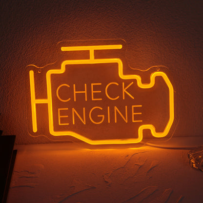 Check Engine Neon Sign – LED Dimmable USB Powered Neon Light for Garage Wall Decor, Car Repair Shop, Workshop, Man Cave, Game Room, Bedroom & Car Party Decorations (Yellow / Multi-Color Options)