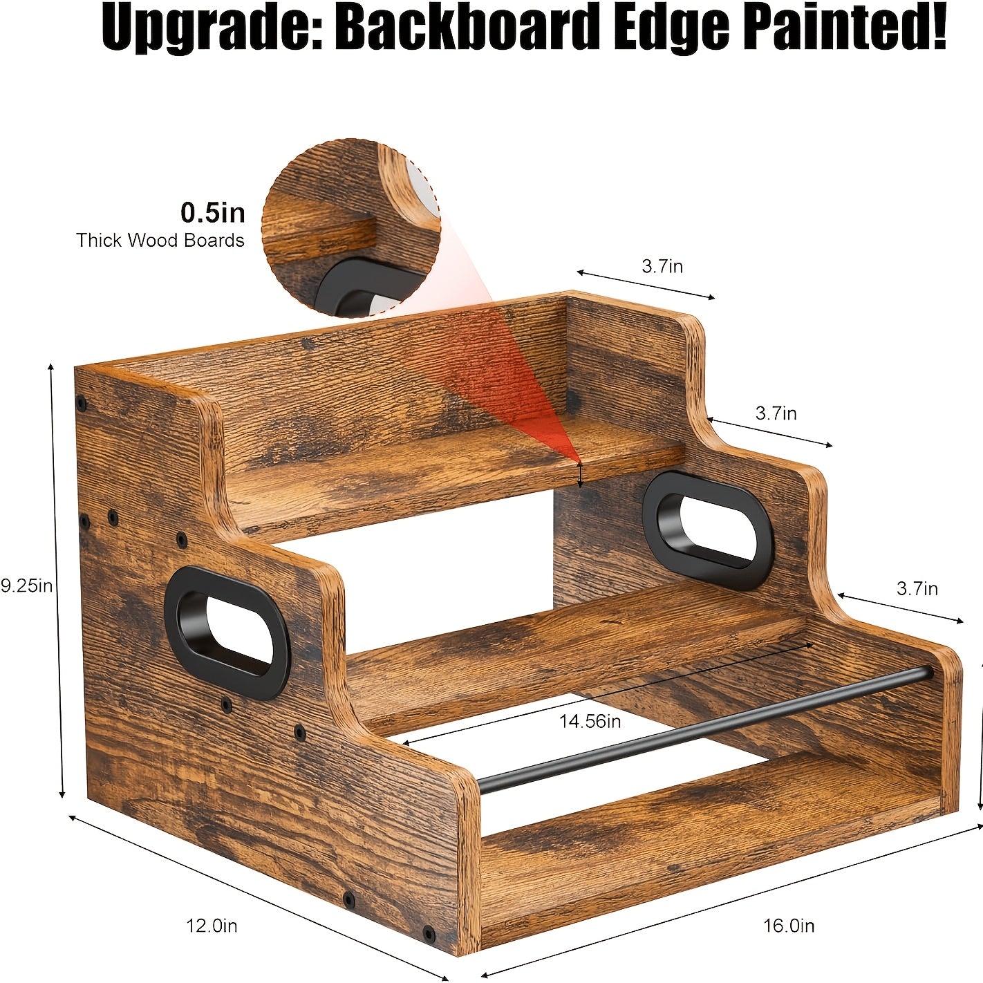 Solid Wood Liquor Bottle Display Shelf, Coffee Syrup Rack Organizer, 3 Step Countertop Liquor Wine Rack, Mini Bar, Liquor Cabinet, Home Retro Bar Shelf Stand for Liquor Whiskey, Spirits, Spice Rack
