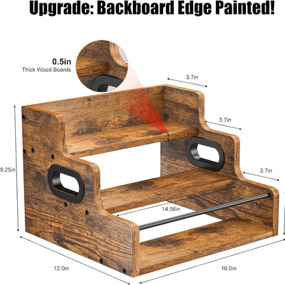 Solid Wood Liquor Bottle Display Shelf, Coffee Syrup Rack Organizer, 3 Step Countertop Liquor Wine Rack, Mini Bar, Liquor Cabinet, Home Retro Bar Shelf Stand for Liquor Whiskey, Spirits, Spice Rack