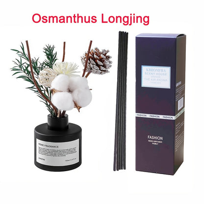 KBHOMFRA Real Flower Reed Diffuser 3.38 Oz(100ml) Jasmine Tea Home Fragrance Scent Essential Oil Diffuser With Sticks Aroma Home Christmas Decor For Air Fresheners Bathroom