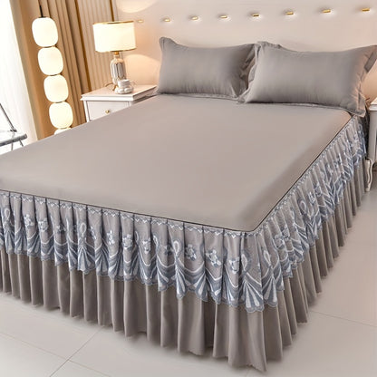 3pcs Macrame Bed Skirt Set (Bed Skirt *1+ Pillowcase*2, Without Core), Solid Color Double Layer Lace Bed Skirt All Seasons Universal Non-Slip Bedding