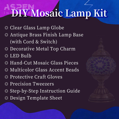 DIY Mosaic Lamp Kit Handmade Glass Table Lamp, Colorful Stained Glass Bedside Night Light with Antique Bronze Base, Decorative Desktop Lamp for Living Room, Bedroom & Home Decor (Multiple Colors)