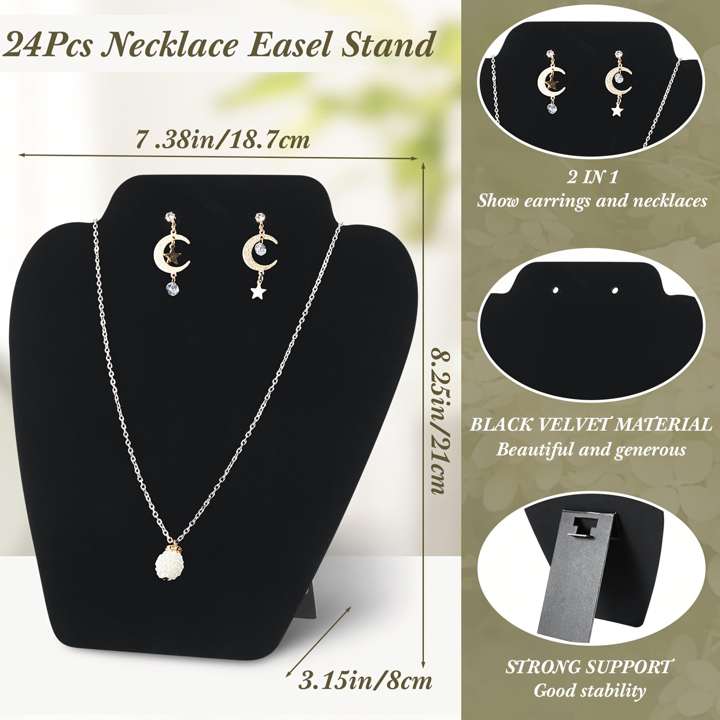 24pcs 7.38'' X 8.25'' Black Velvet Necklace Display Necklace Easel Stand Jewelry Display Holders Collapsible Necklace Display Stand Jewelry Display for Selling for Necklace Earrings Home Store Jewelry Rack, Jewelry Towers