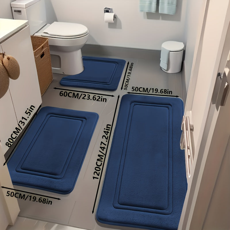 3pcs 25D Sponge Bath Mats - Super Absorbent Non-Slip Shower Rugs, Thick Soft Bath Tub Floor Mat Suitable for Bathtub, Shower, Bathroom - Heavy Foot Traffic Areas, &, Modern Bathroom Decor ()