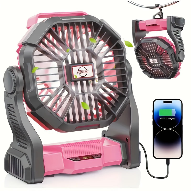 Rechargeable+Lighting+Fan 3-in-1 Electric Camping Fan with LED Lantern Portable Tent Fan, Car RV Fan with Hook with Timed Rotation Function for Barbecue Or Travel Operation Fan