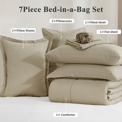 7pcs Comforter Set-Luxury Soft Fluffy Bedding With 1 Comforter, 1 Fitted Sheet, 1 Flat Sheet, And 4 Pillowcases & Pillow Cover-All Season Quilte Set Queen, Hypoallergenic, Breathable, Easy Care, Valentine'S Day Bed In A Bag, Gifts For Her