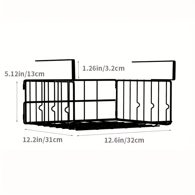 Hanging & Wall-Mounted Foldable Storage Basket - Waterproof Rust-Resistant Organizer for Kitchen, Laundry, Pantry, Desk & Under Cabinet Shelves - Collapsible Metal Black