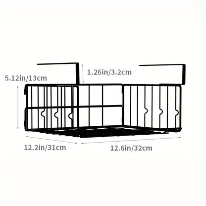 Hanging & Wall-Mounted Foldable Storage Basket - Waterproof Rust-Resistant Organizer for Kitchen, Laundry, Pantry, Desk & Under Cabinet Shelves - Collapsible Metal Black