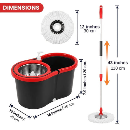 Spin Mop And Bucket Set, 4 Mop Heads Or Bucket with Wringer Set, 360°Spin Mop Kit with 2 Microfiber Mop Heads, Spinning Mop Bucket System for Floor Cleaning