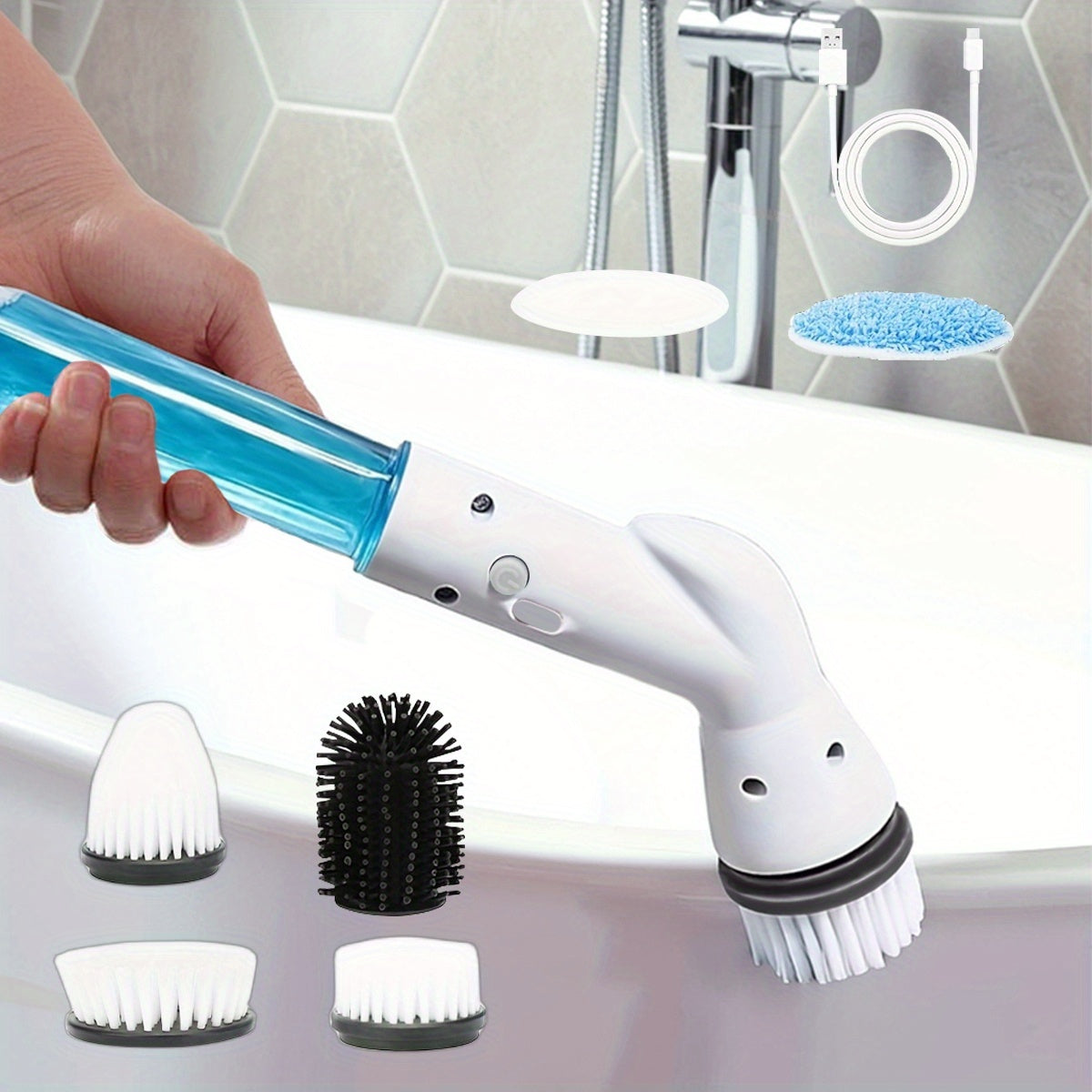 1pc/2pcs Electric Spin Scrubber - Cordless Rechargeable & Adjustable with 6 Brushes - All-Purpose Cleaning Powerhouse for Bathroom Kitchen Tile Shower & Car - High-Performance -Time-Saving Solution