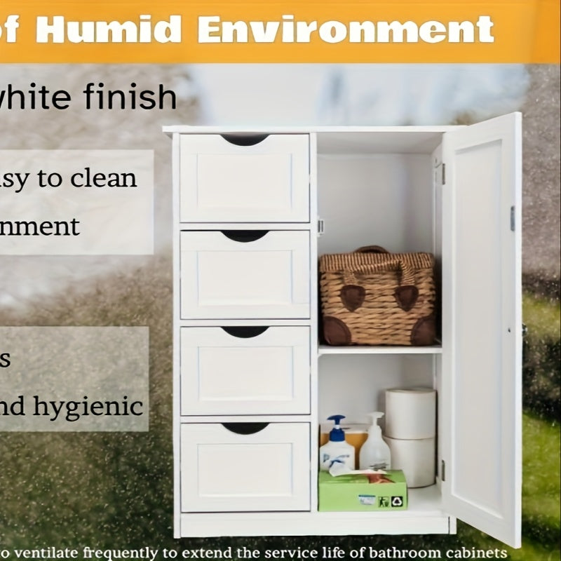 Single Door Bathroom Storage Cabinet with 4 Drawers White, Storage Drawer Units