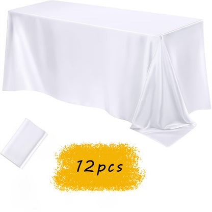 12pcs Satin Tablecloth, 57" X102" Silky Satin Tablecloth, Rectangular Bright Color Tablecloth, Smooth Fabric Tablecloth Covering, Suitable for Wedding Banquet, Birthday, Outdoor Party, Wedding Outdoor Event, Banquet Helloween Christmas