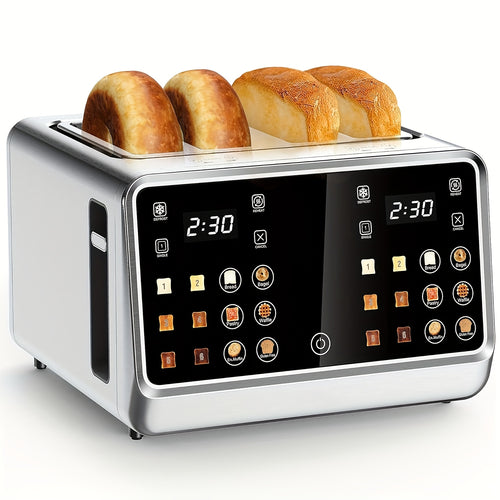 4-Slice Digital Smart Toaster with Touchscreen | Dual Control Panel, Single Slot Toasting, Timer, Reheat & Defrost Functions for Bagels, Bread & Waffles – Stainless Steel Kitchen Essential