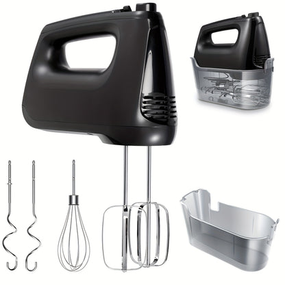 Hand Mixer, Handheld Mixer with Storage Case 5-Speed Plus Turbo Hand Mixer Electric with 5 Stainless Steel Attachments(2 Beaters, 2 Dough Hooks And 1 Whisk), Silver