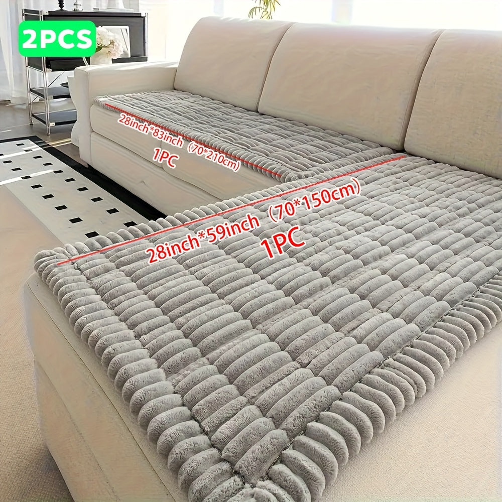 2pcs Modern Style Sofa Covers, Solid Color Jacquard Couch Covers - Soft Thick Plush Fabric, Machine Washable, Pet-Friendly Non-Slip Sofa Cushions Cover, Suitable for 2/3/4 Seats And Sectional Sofas, Ideal for Living Room, Bedroom