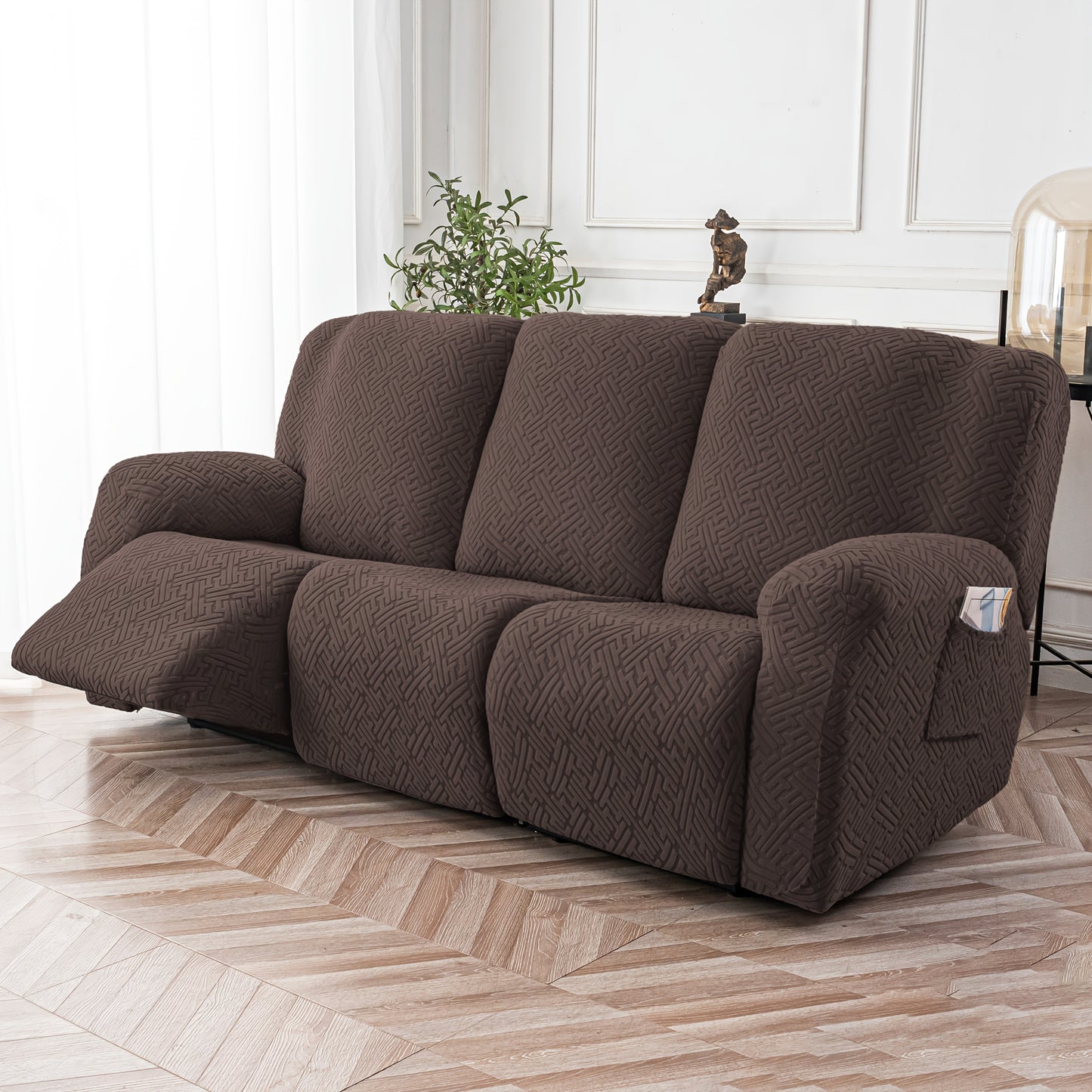 3SEATS 8pcs Recliner Slipcover Set, Flexible And Soft Slide Sleeve, Furniture Protector with Pocket, Suitable for Sofa Office Living Room