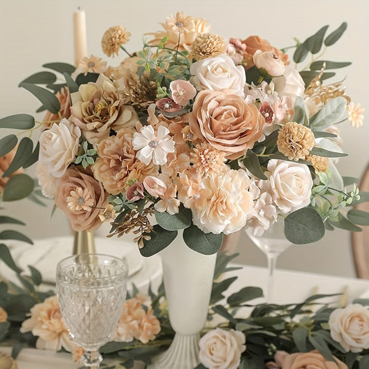 Artificial Flower Combination Box Set with Stems – Champagne Silk Flowers for DIY Wedding Bouquet, Baby Shower, Valentine's Day & Home Decor