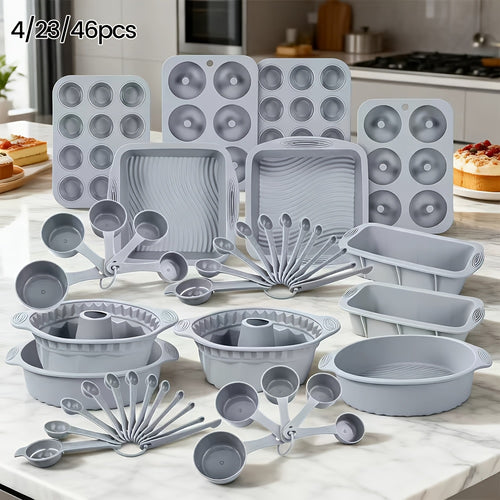 4/11/23/46pcs Baking Pan Set, Includes Roasting Pans/Cookie Sheets, Round Cake Pans, Square Bread Pans, Muffin Pans, Pizza Pans, Kitchen Essentials, Commercial-Grade Material, Black Gift Box Packaging