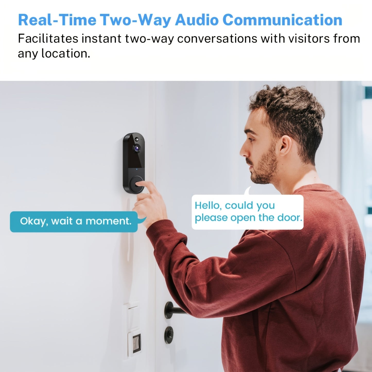 1440P Wireless Smart Doorbell, Wifi Camera, Night Vision Function, Artificial Intelligence Snapshot, Rechargeable Battery, Photo And Video Taking, Two-Way Intercom, Local Storage