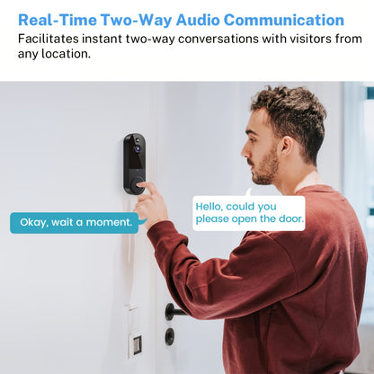 1440P Wireless Smart Doorbell, Wifi Camera, Night Vision Function, Artificial Intelligence Snapshot, Rechargeable Battery, Photo And Video Taking, Two-Way Intercom, Local Storage