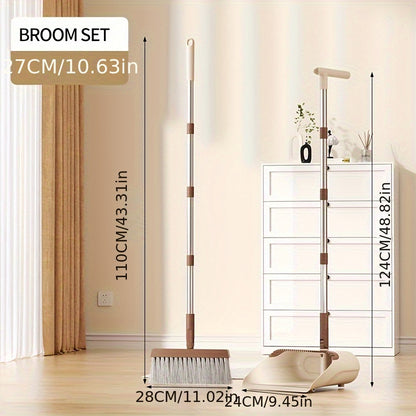 Folding Broom and Dustpan Set 50 Inch Extended Handle - Dense Elastic Bristles Wide Deep Dustpan for Dust Hair Debris, Foldable Broom for Home Kitchen Bathroom Bedroom Living Room, Blue White Black Orange Khaki