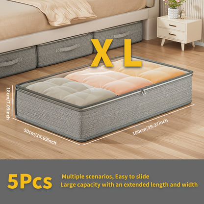 1/2/3/5pcs Under Bed Storage Box With Handles, Foldable Underbed Organizer, Large Capacity Container For Clothes & Seasonal Blankets, Space-Saving Flat Drawer For Bedroom Storage, Shelf Baskets