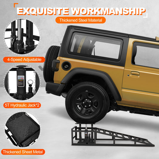 Hydraulic Car Ramps 2-Pack 5T 11050 Lbs High Lift Vehicle Wheel Ramps for Oil Change Tire Service with Supporting Crane Foot Pedal Portable DIY Auto Shop Truck SUV