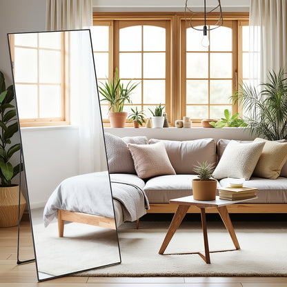 Arched/Rect Full Length Mirror, Full Body Mirror With Stand, Hanging Or Leaning For Wall, Aluminum Alloy Thin Frame Floor Standing For Hotels And Bathrooms