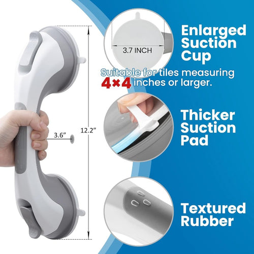 Grab Bar for Tub And Shower, Suction Cup Grab Bar, Heavy Duty 12 Inch Shower Handle, Removable Bathroom Grab Bar for Handicapped And Elderly, Bathroom Safety Grip, No Drilling Required, Waterproof Gray, Bathroom Essentials, ThereAreTwoDifferentNozzle