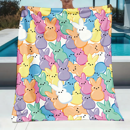 1pc Easter Rabbit Marshmallow Flannel Blanket | Bohemian Style High-Definition Printed Pastel Bunny Design, Soft Warm Lightweight All Season Throw for Sofa Bedroom Camping Yoga Travel, Cozy Home Decor Gift, Polyester, Machine Washable