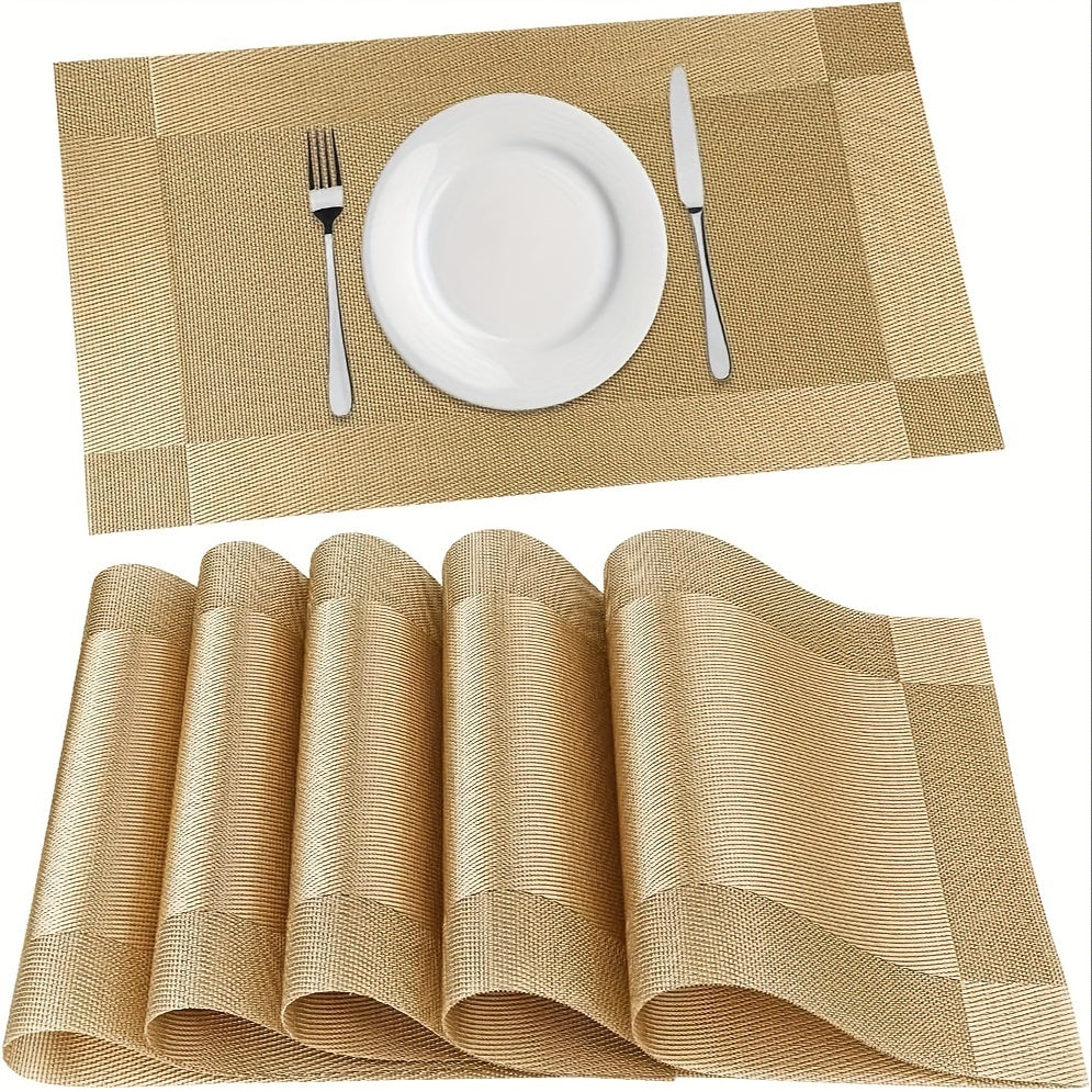 6 Pack, Place Mats for Kitchen Dining Table, Heat-Resistant Anti-Skid Stain Washable PVC Table Mats, Easy to Cleaning Vinyl Dinner Mats(Golden, Brown, Silvery), 11.8inch*17.7inch