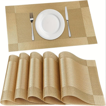 6 Pack, Place Mats for Kitchen Dining Table, Heat-Resistant Anti-Skid Stain Washable PVC Table Mats, Easy to Cleaning Vinyl Dinner Mats(Golden, Brown, Silvery), 11.8inch*17.7inch