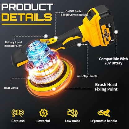 Cordless Car Polisher for Dewalt 20V Battery, Polisher And Damper, 6 Variable Speeds, Up to 6800 Rpm, Cordless Polisher for Car Detailing/polishing/waxing (battery Not Included). A Perfect New Year's Gift Or Christmas Present for Men And Husbands.