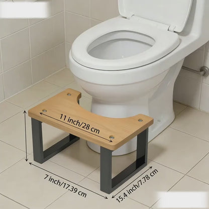 Squat Toilet Stool with Non-Slip Bamboo Surface - Ergonomic Bathroom Foot Rest for Adults, 400 LBS Capacity, Wide Stable Base, 7-Inch Height, Stain & Crack Resistant, Fits Most Toilets, White & Black
