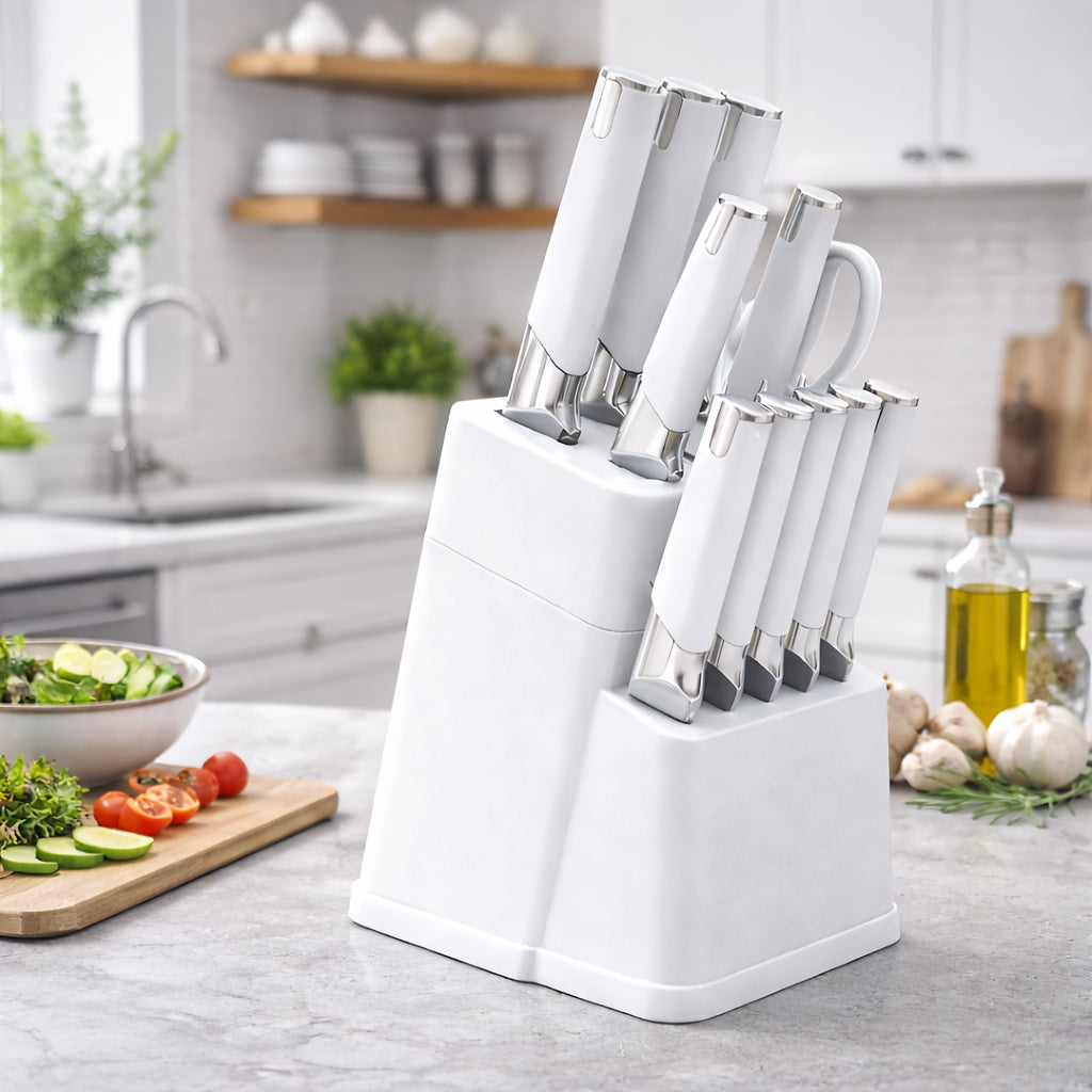13pcs All-in-One Kitchen Knife Set with Holder - Includes 6 Steak Knives, Chef Knife, Bread Knife & Scissors - Perfect Housewarming Gift for New Home - Sharp & Durable Cooking Tools