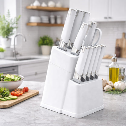 13pcs All-in-One Kitchen Knife Set with Holder - Includes 6 Steak Knives, Chef Knife, Bread Knife & Scissors - Perfect Housewarming Gift for New Home - Sharp & Durable Cooking Tools